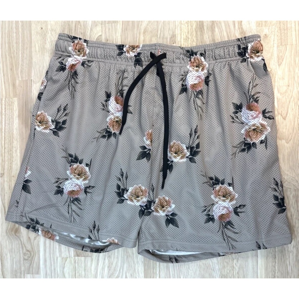 Aeropostale Mesh Shorts Men's Size XL Lined Tan Roses Floral Print 6.25" NWT - Picture 4 of 15